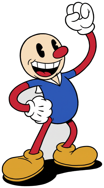 Mr. Chud as a 1930s rubber-hose cartoon character